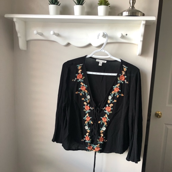 American Eagle Embroidered Tie-Up Blouse